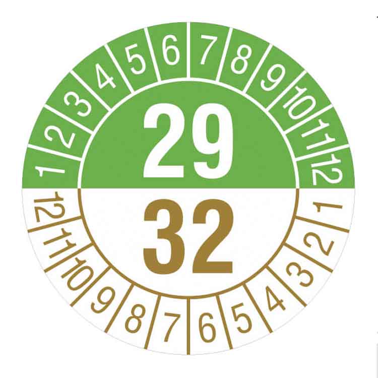 Prüfplakette - Jahresplakette mit Prüfzeitraum 1 bis 5 Jahre - Dokumentenfolie