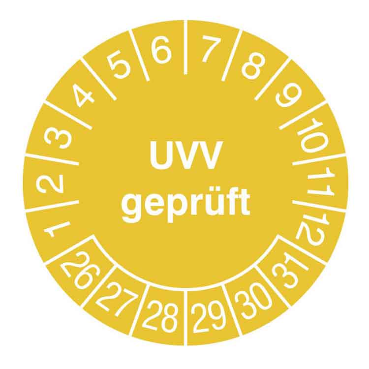 Prüfplakette - UVV geprüft - in Jahresfarbe - Dokumentenfolie