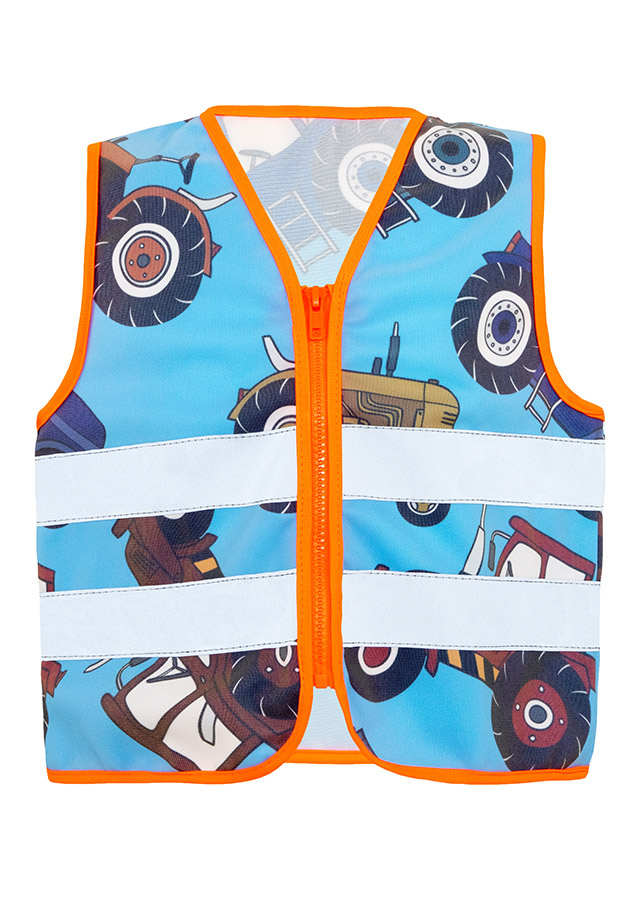 Korntex® Kinder Warnweste Action „Working Heroes“ - CO2 Neutral - Blau/Traktor - XS