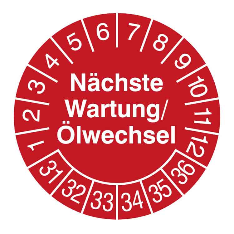 Prüfplakette - Nächste Wartung/Ölwechsel - in Jahresfarbe - Dokumentenfolie