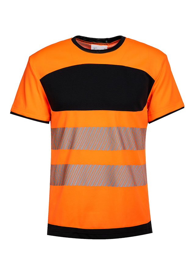 Korntex® - EOS - Hi-Vis T-Shirt mit schwarzer Brustpartie - Signal-Orange/Schwarz - 3XL