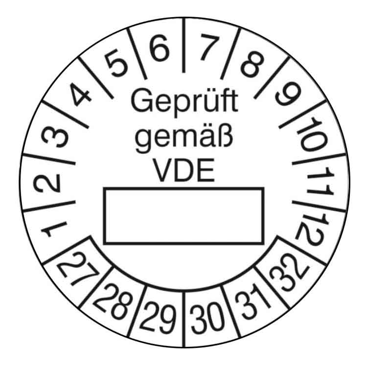 Prüfplakette Geprüft gemäß VDE - in Weiss