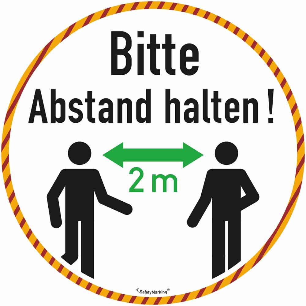 Bodenmarkierung - Antirutschbelag - Rund - Weiss - Bitte 2 Meter Abstand halten!