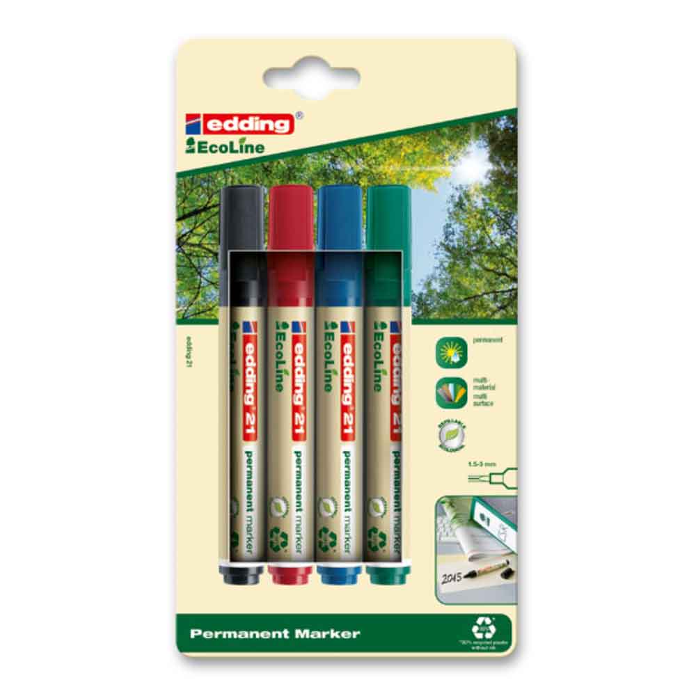 Edding 21 EcoLine Permanentmarker mit Rundspitze - 4 Farben im Set Edding 21 EcoLine Permanentmarker mit Rundspitze - 4 Farben im Set