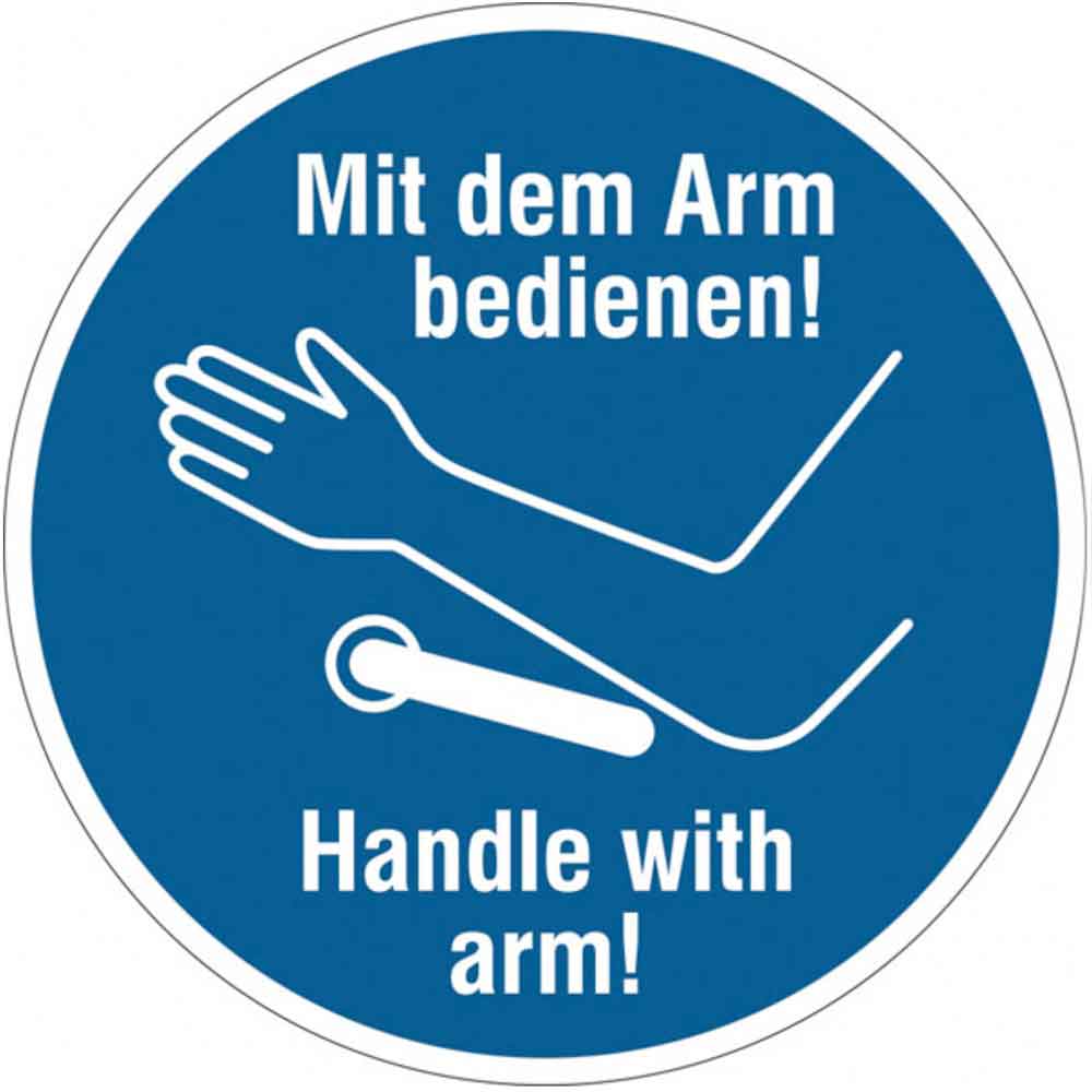 Hinweisschild - Türöffner / Türklinke - Text: Mit dem Arm bedienen!