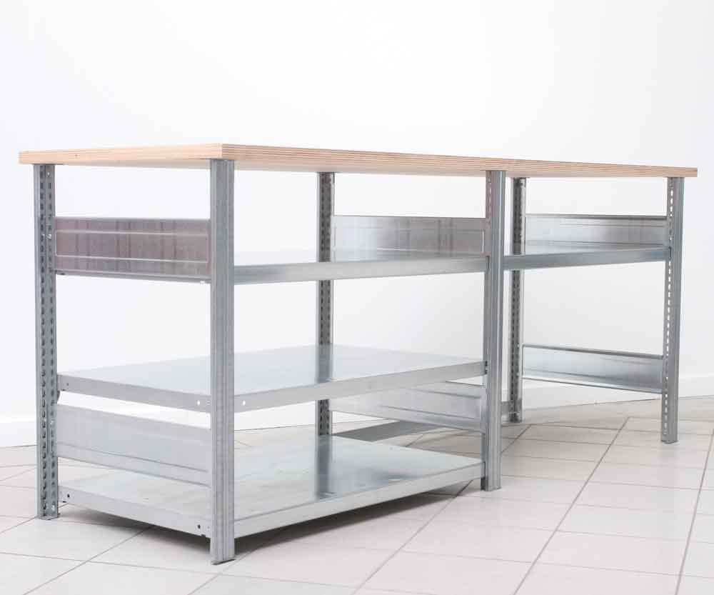 BERT-Werktisch Typ 3 - 4 Ebenen Stahlfachböden - B 2100 x H 880 x T 700 mm - 150 kg