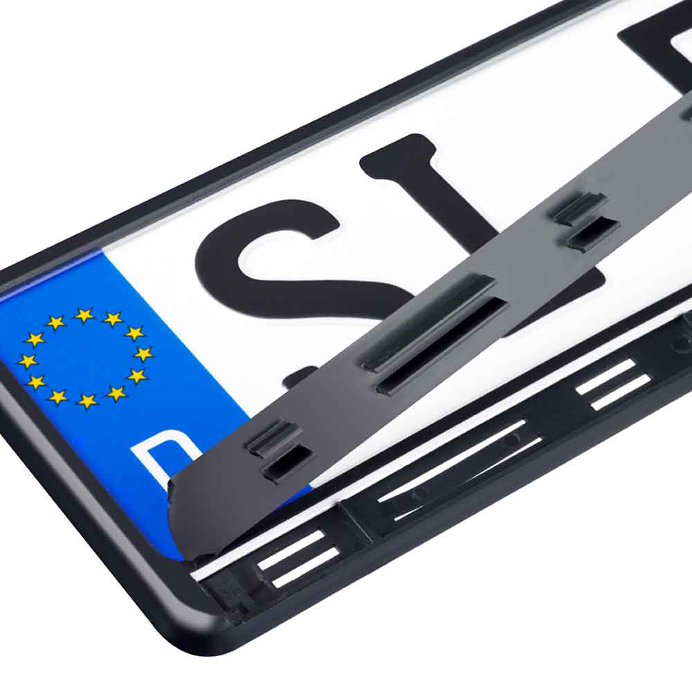 erustar-schwarz-unbedruckt-detail-leiste-rueckseite-220c84 Kennzeichenhalter "CHANGE Classic" - Werbeleiste Schwarz - einfarbiger Aufdruck