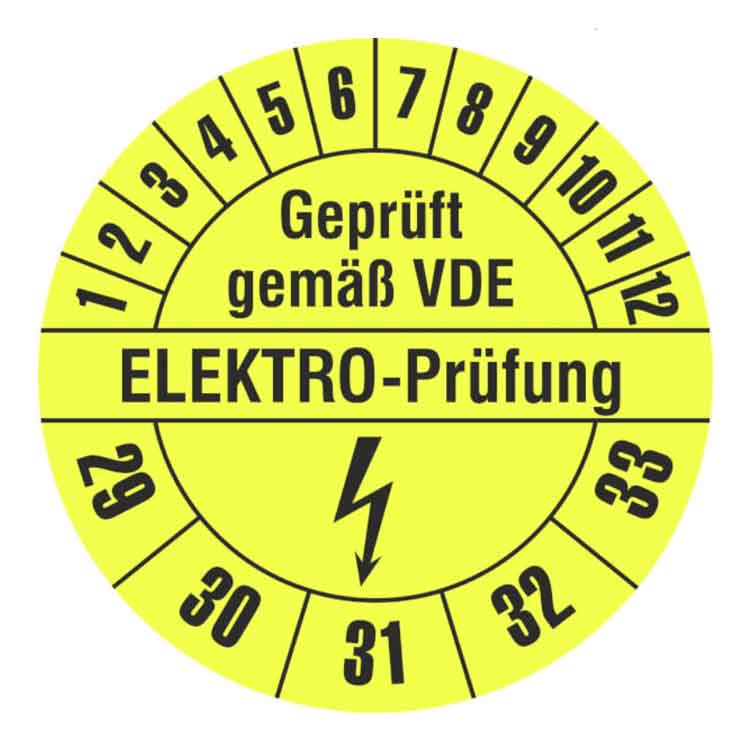 Prüfplakette Geprüft gemäß VDE - ELEKTRO-Prüfung - Gelb/Schwarz