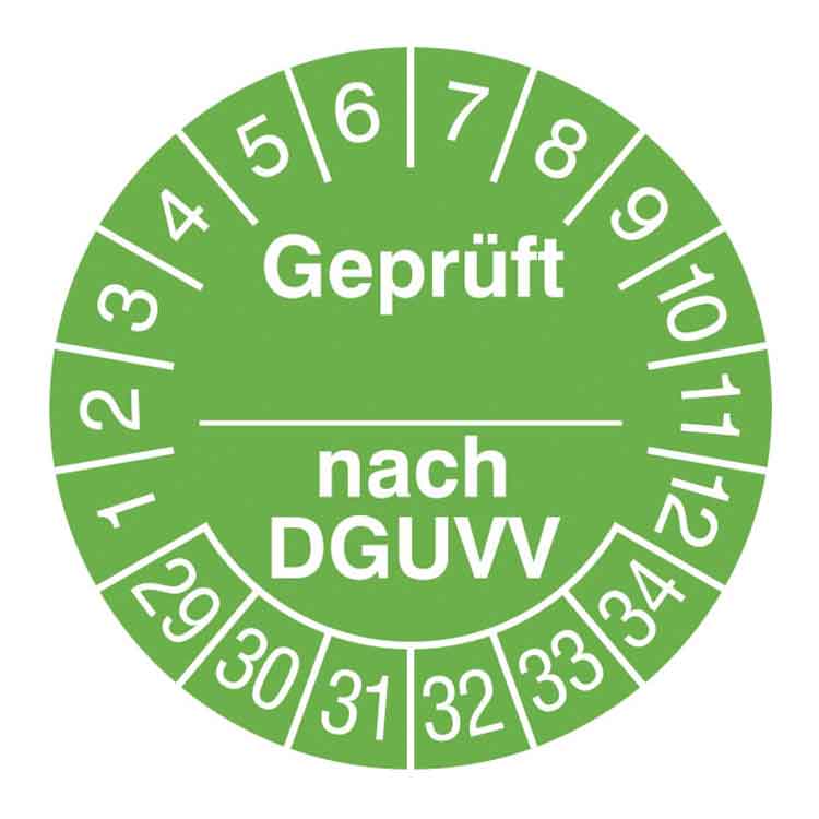 Prüfplakette - Geprüft nach ... DGUVV - in Jahresfarbe - Dokumentenfolie