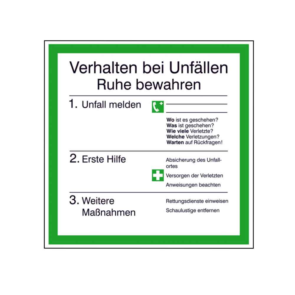 Aushang - Verhalten bei Unfällen - in 3 Materialien Aushang - Verhalten bei Unfällen - in 3 Materialien