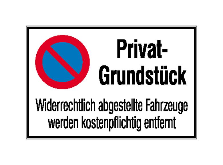 Haltverbot-Kombischild - Symbol: Eingeschränktes Haltverbot- Text: Privat-Grundstück ...