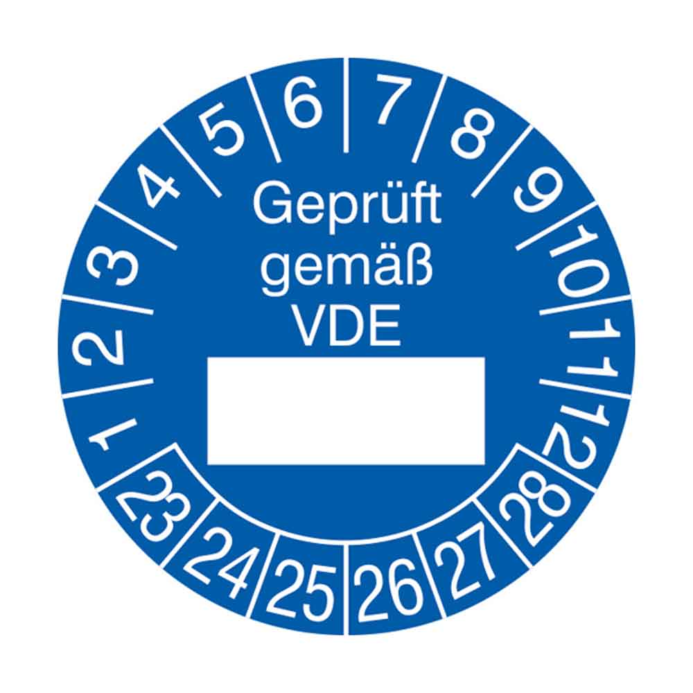 Prüfplakette auf Bogen - Geprüft gemäß VDE