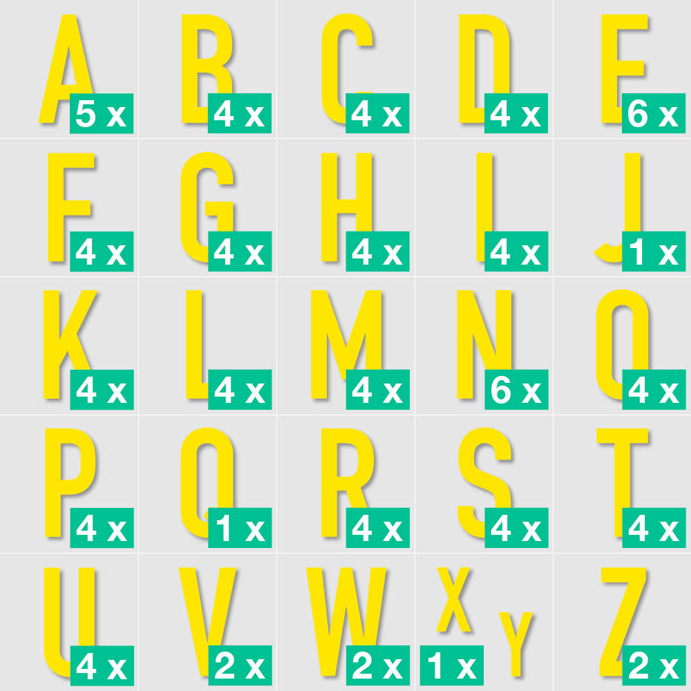 Sortiment Großbuchstaben A-Z - Block Schmal - Folie - Höhe 20-100 mm - 3 Farben