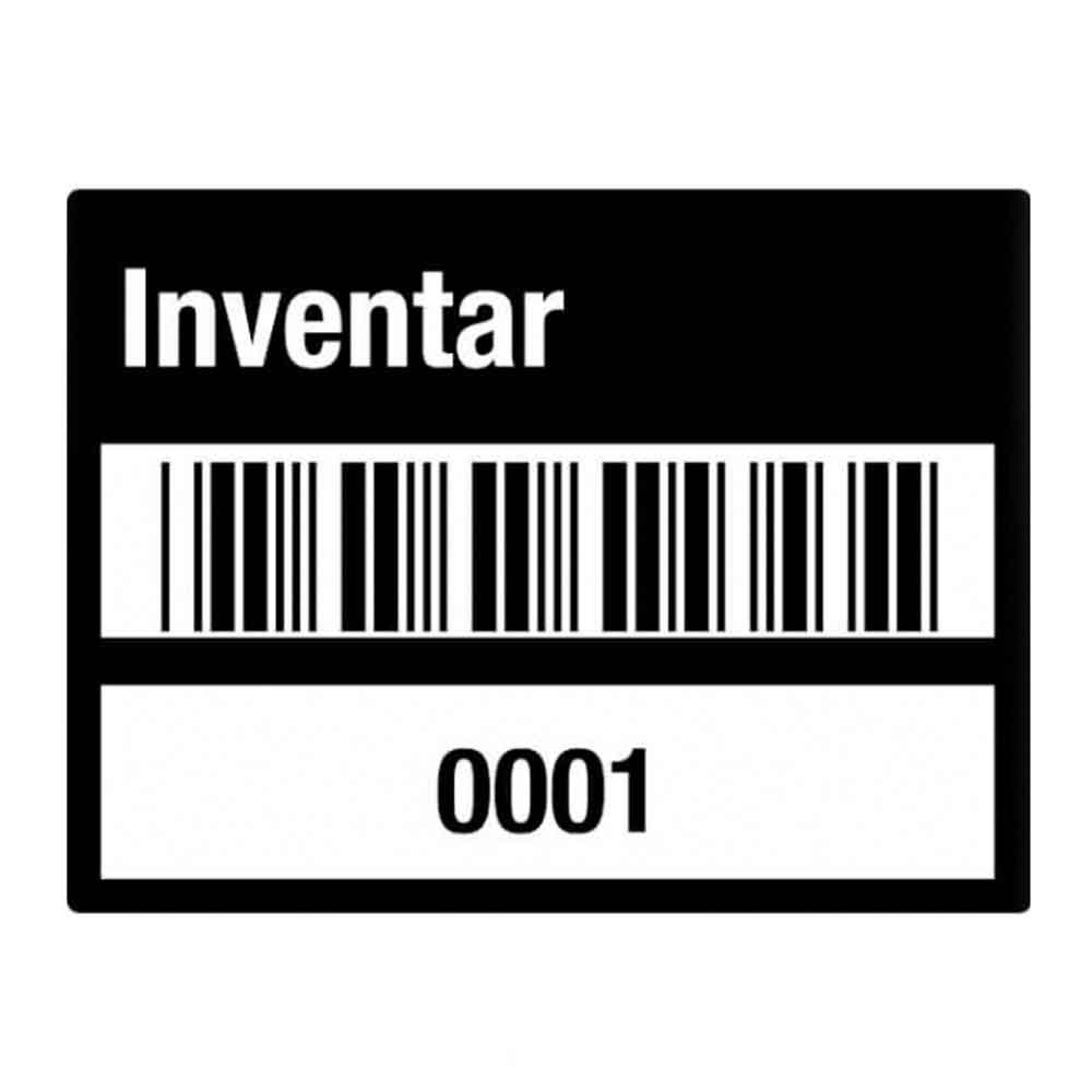 Inventar-Etikett - Inventar-Nr.: - mit Barcode und fortlaufend nummeriert - PVC-Folie auf Rolle