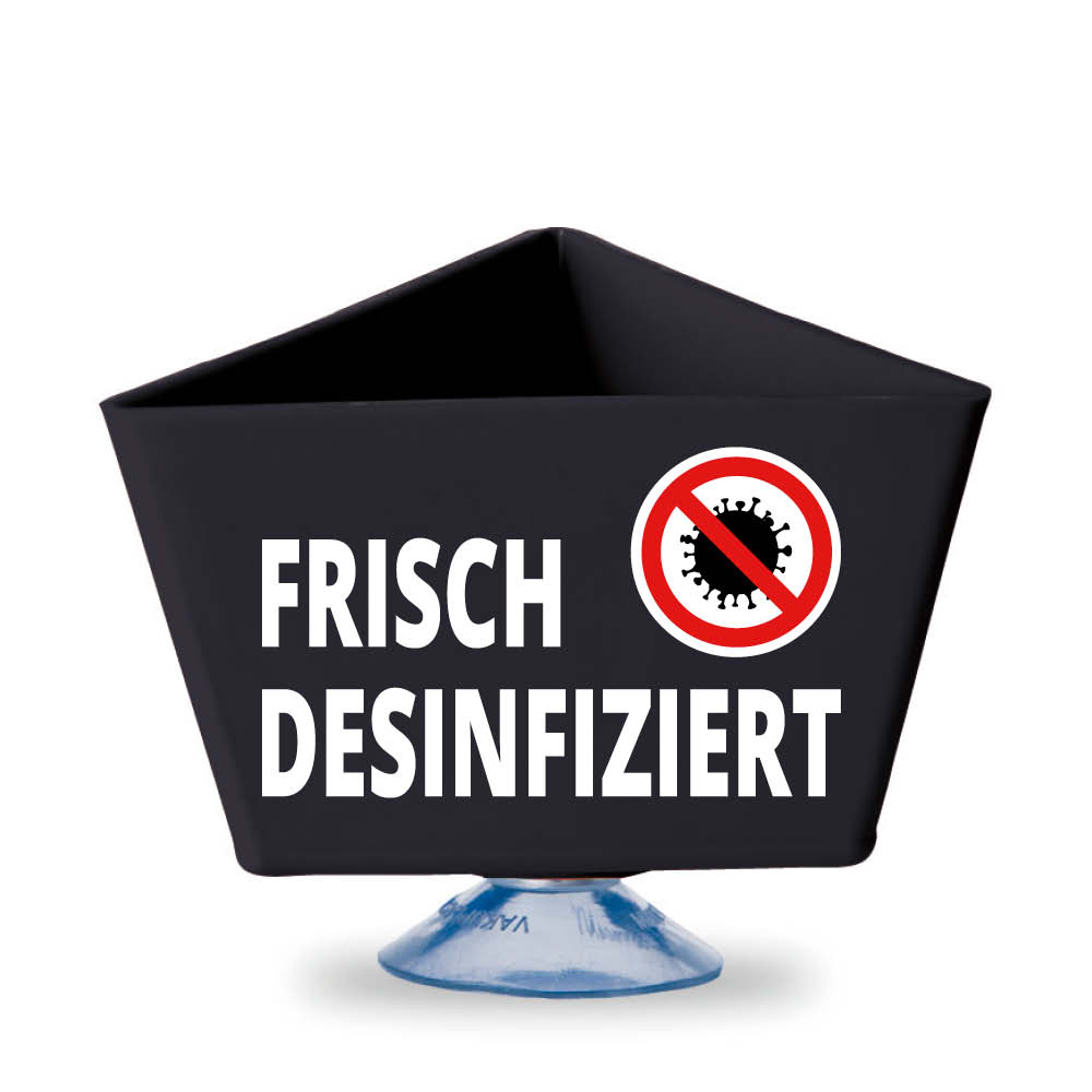 Leitzahlenträger - Text und Motiv: "FRISCH DESINFIZIERT" - mit Saugnapf - 11 Farben Leitzahlenträger - Text und Motiv: "FRISCH DESINFIZIERT" - mit Saugnapf - 11 Farben