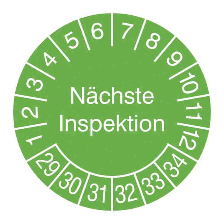 Prüfplakette - Nächste Inspektion - in Jahresfarbe - Dokumentenfolie