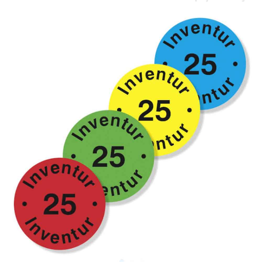 Inventur-Etiketten - Inventur / Jahreszahl - selbstklebend und rund - auf der Rolle - 4 Farben