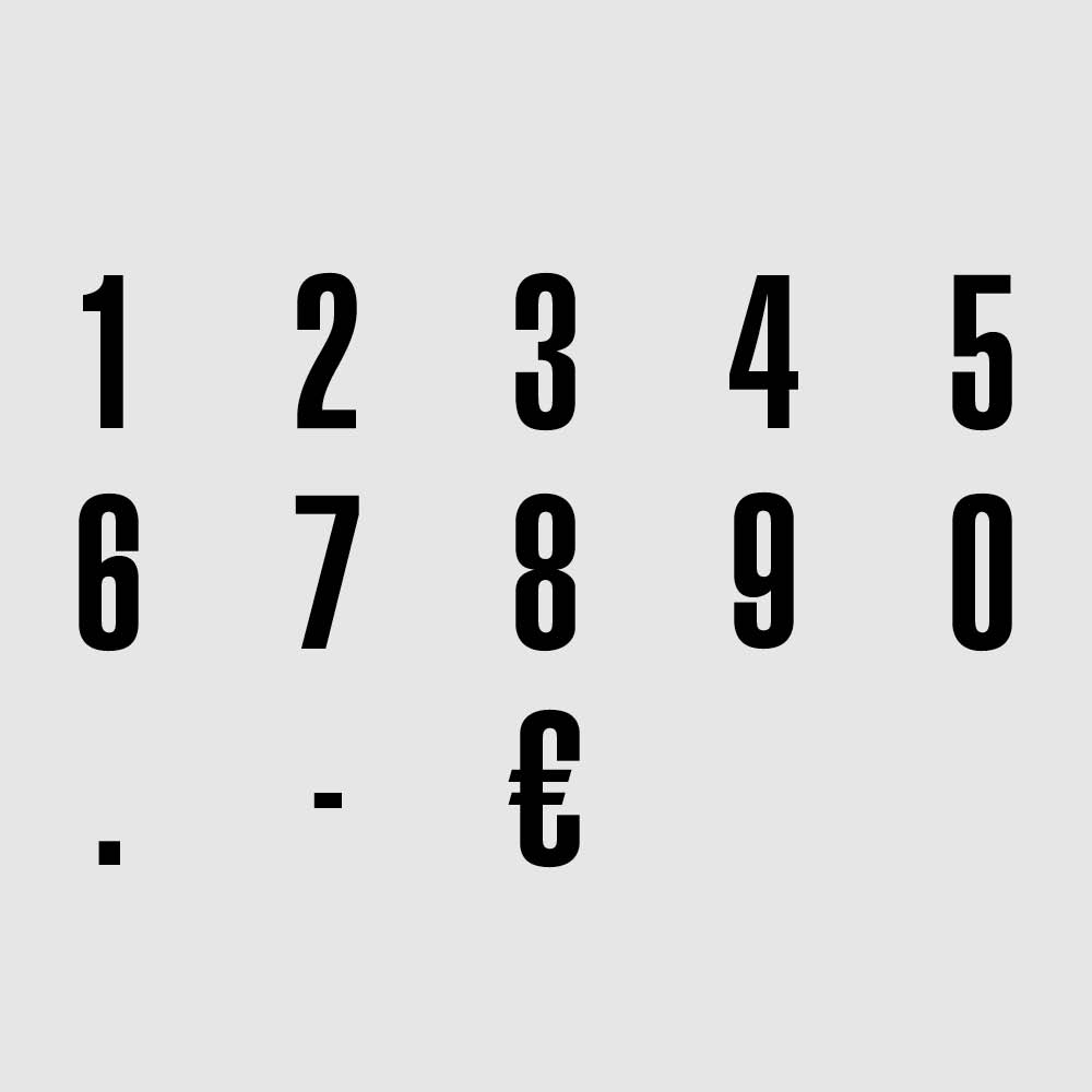 Zahlen 0-9 - Folie - Block Schmal - Höhe 20-100 mm - 3 Farben Zahlen 0-9 - Folie - Block Schmal - Höhe 20-100 mm - 3 Farben