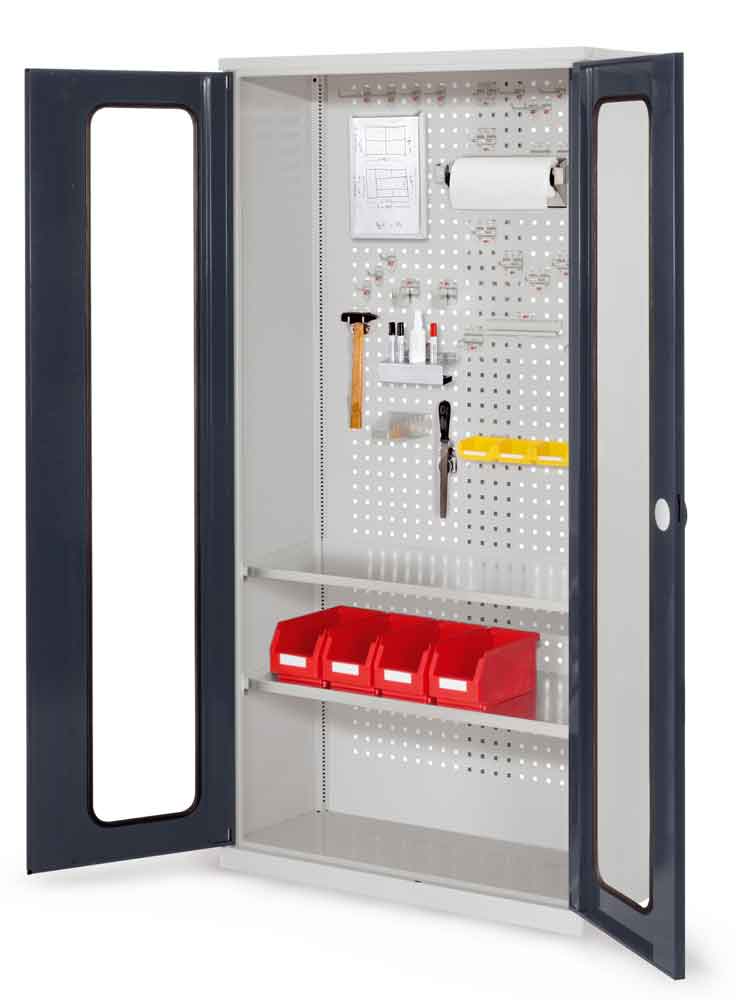 RasterPlan® - Werkzeugschrank - mit Sichtfenstertüren - Tiefe 410 mm - 2 Fachböden