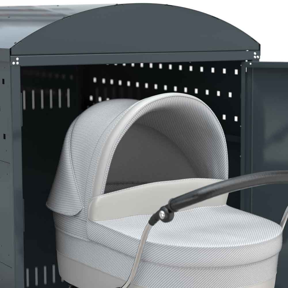 Kinderwagenbox B - Stahlblechkonstruktion mit Giebeldach Kinderwagenbox B - Stahlblechkonstruktion mit Giebeldach