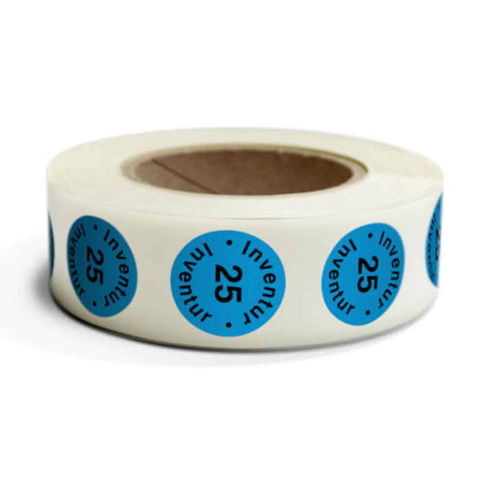 Inventur-Etiketten - Inventur / Jahreszahl - selbstklebend und rund - auf der Rolle - 4 Farben