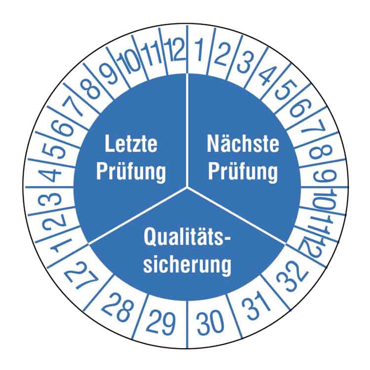 Prüfplakette - Letzte Prüfung / Nächste Prüfung / Qualitätssicherung - Weiss/Blau