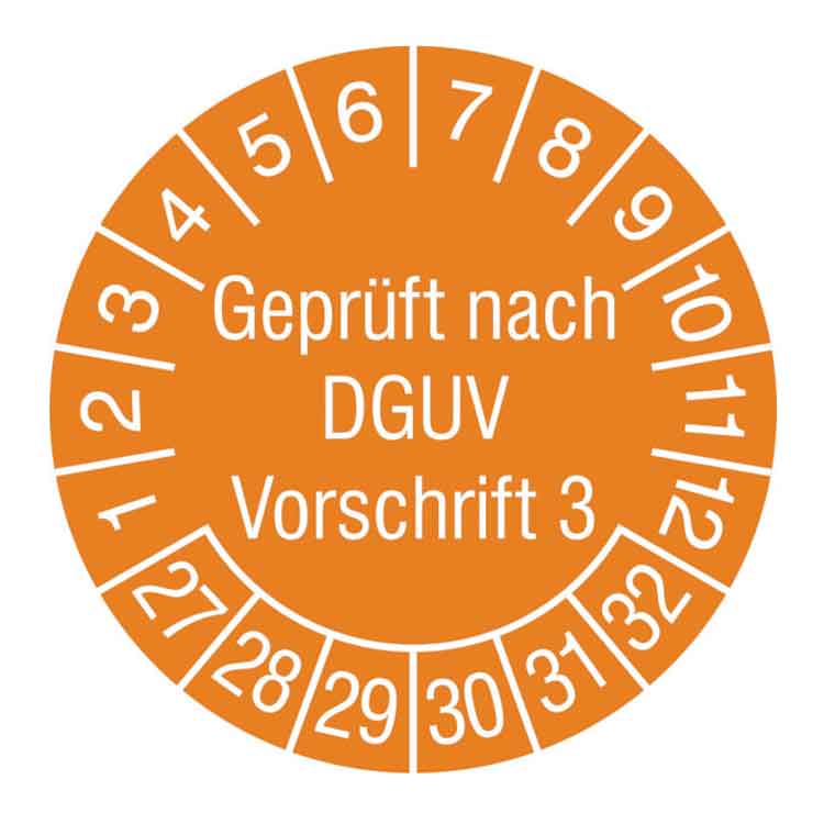 Prüfplakette Geprüft nach DGUV Vorschrift 3 - in Jahresfarbe - Dokumentenfolie