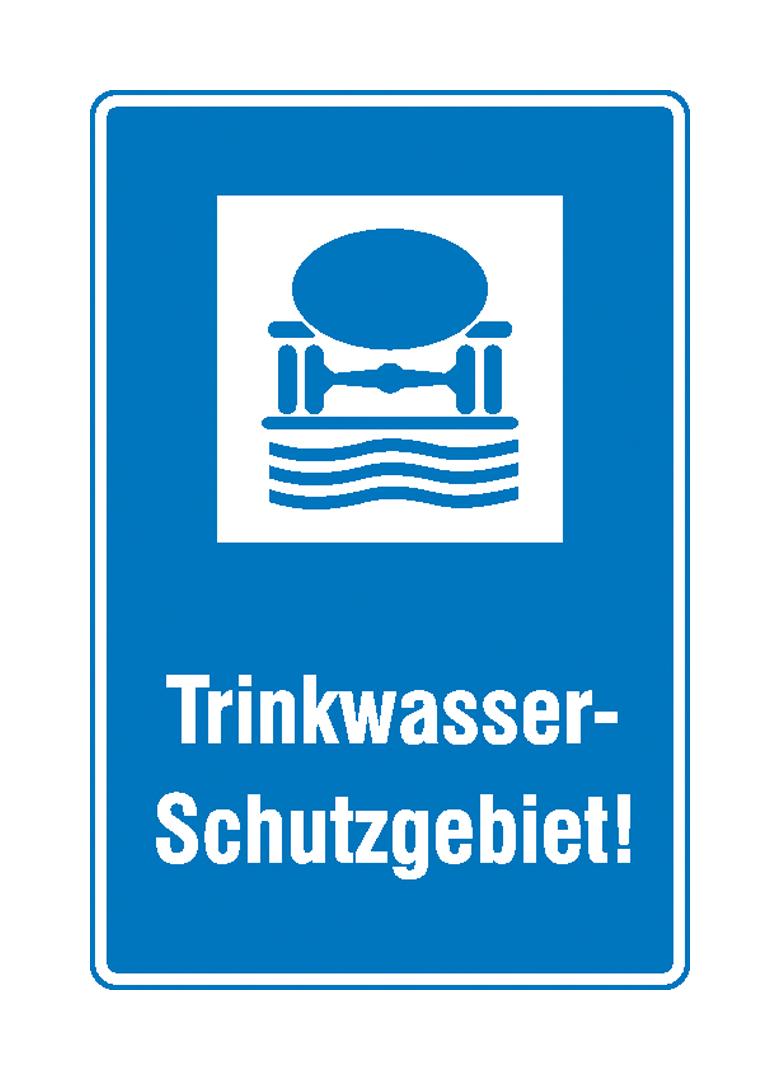 Hinweisschild für Wald- und Freizeitanlagen - Symbol und Text: Trinkwasser-Schutzgebiet!