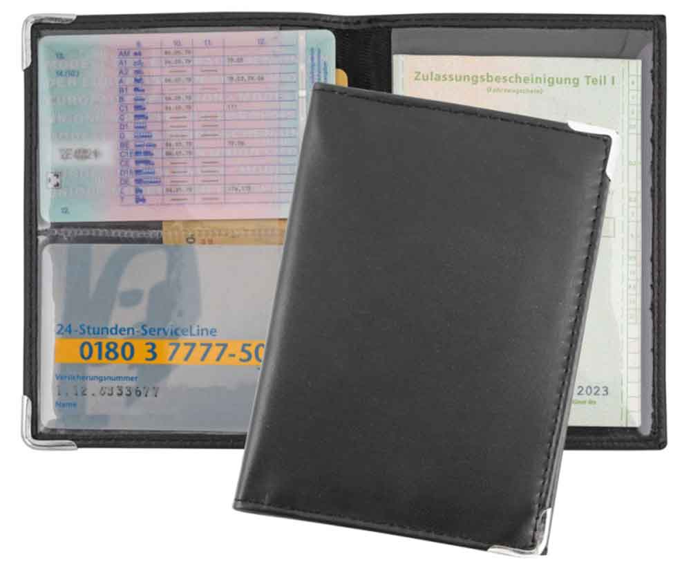 Ausweistasche "ODIN" - mit 2 Silberecken - in Schwarz Ausweistasche "ODIN" - mit 2 Silberecken - in Schwarz
