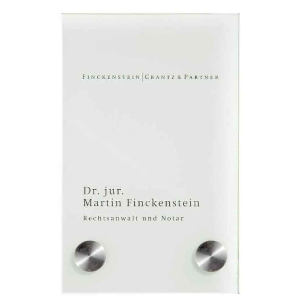 CRISTALLO Türschild - rahmenlos - aus 2 x 4 mm Einscheiben-Sicherheitsglas - 2 Edelstahlhalter CRISTALLO Türschild - rahmenlos - aus 2 x 4 mm Einscheiben-Sicherheitsglas - 2 Edelstahlhalter