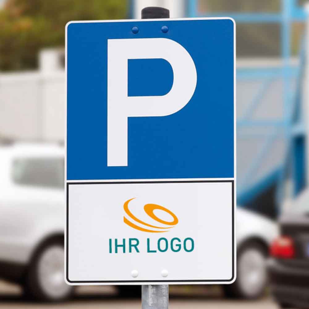 Individuelles Parkplatzschild - Symbol: P - Text: Logo nach Ihren Vorgaben Individuelles Parkplatzschild - Symbol: P - Text: Logo nach Ihren Vorgaben