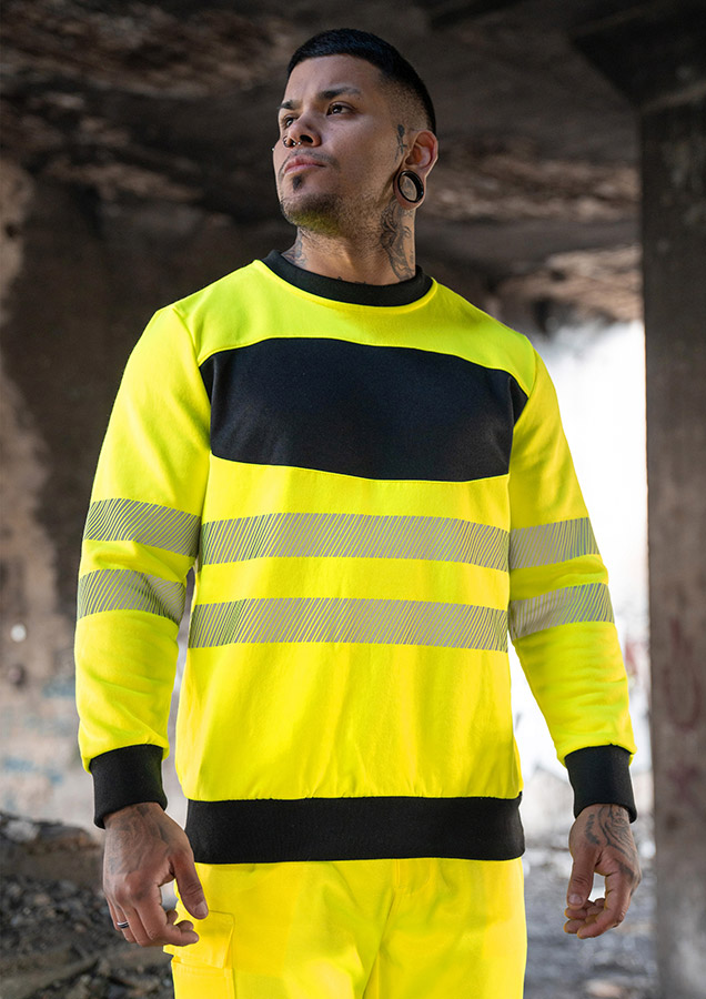 Korntex® - EOS - Hi-Vis Sweatshirt mit schwarzer Brustpartie - Signal-Gelb/Schwarz - 3XL