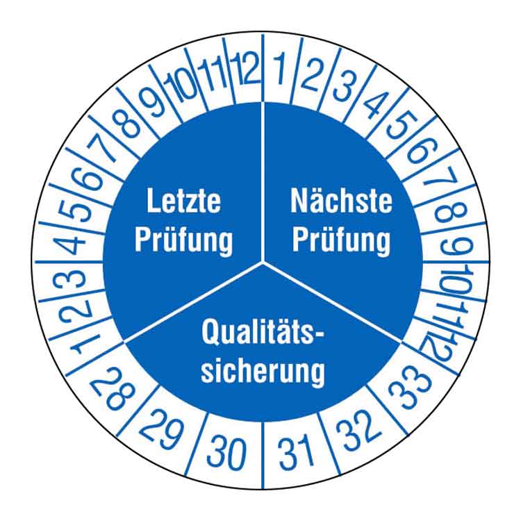 Prüfplakette - Letzte Prüfung / Nächste Prüfung / Qualitätssicherung - Weiss/Blau
