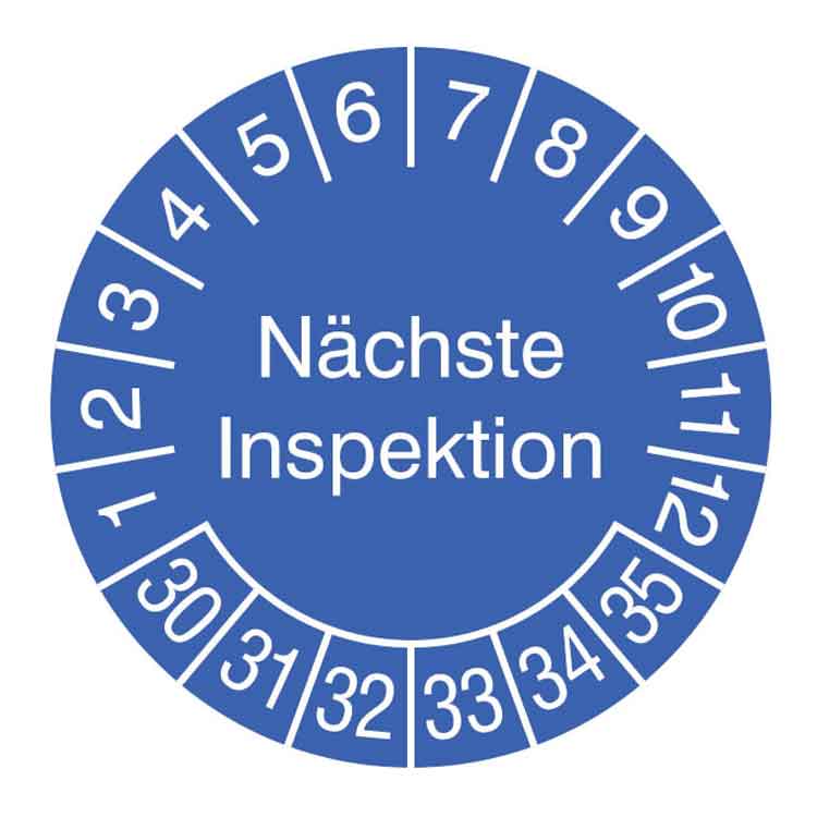 Prüfplakette - Nächste Inspektion - in Jahresfarbe - Dokumentenfolie