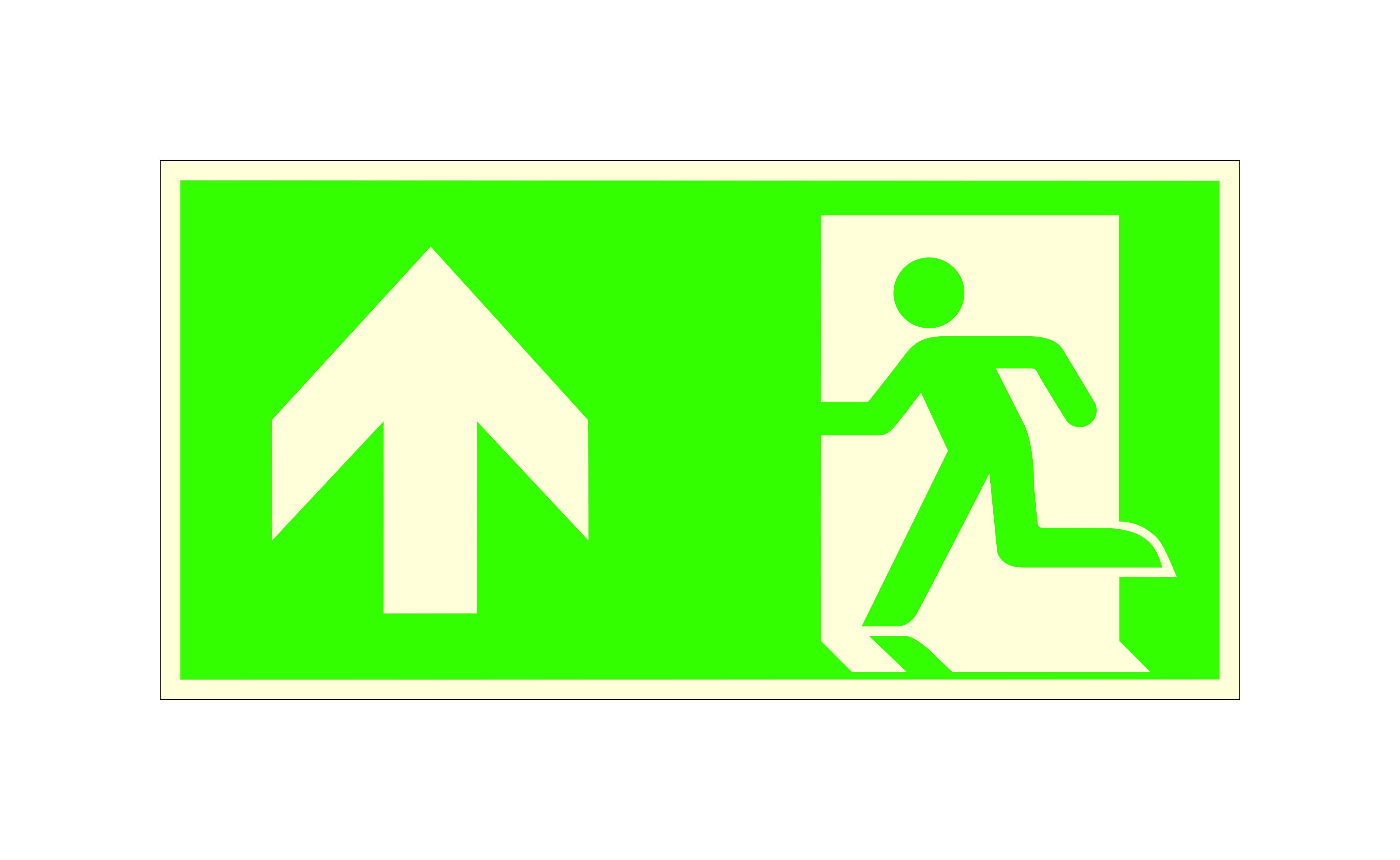 Fluchtwegschild - langnachleuchtend - Notausgang links, aufwärts bzw. geradeaus (Kombischild)