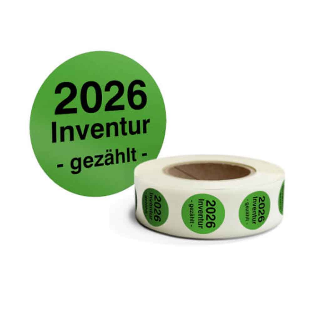 Inventur-Etiketten - Inventur gezählt und Jahreszahl - selbstklebend - in 4 Farben