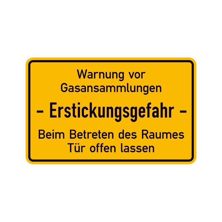 Hinweisschild für Tankanlagen und Garagen - Text: Warnung vor Gasansammlungen - Erstickungsgefahr ...