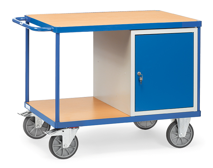 2432-664c33 Schwerer Werkstattwagen - in 2 Größen - 2 Ladeflächen - 1 Stahlschrank - Tragkraft 600 kg