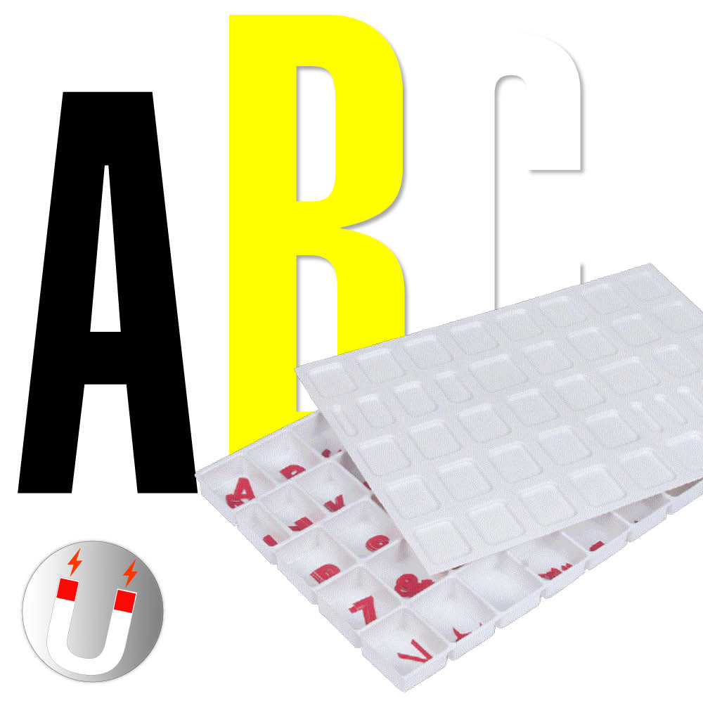 Sortiment magnetische Großbuchstaben A-Z - Block Schmal - Höhe 20-100 mm - 3 Farben