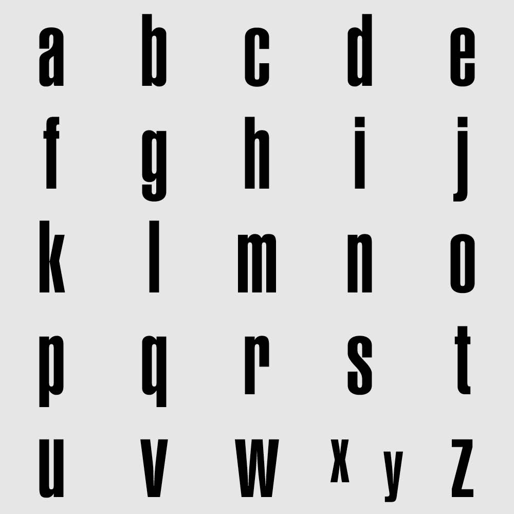 Kleinbuchstaben a-z - Folie - Block Schmal - Höhe 20-100 mm - 3 Farben Kleinbuchstaben a-z - Folie - Block Schmal - Höhe 20-100 mm - 3 Farben