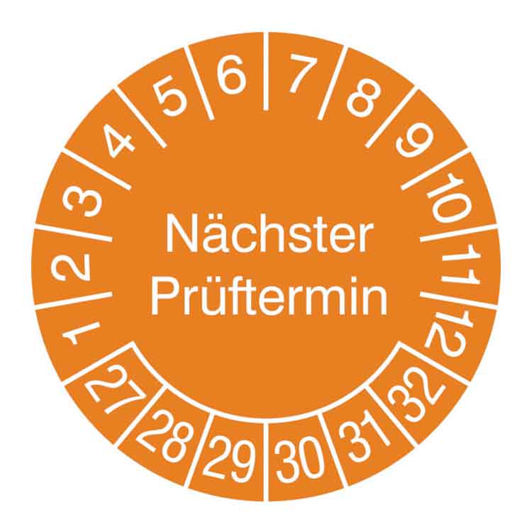 Prüfplakette - Nächster Prüftermin - in Jahresfarbe - Dokumentenfolie