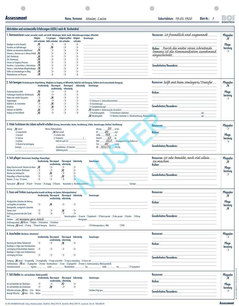 Formular "Pflegeanamnese AEDL/Assessment" - Zubehör für Dokumentationsmappen Formular "Pflegeanamnese AEDL/Assessment" - Zubehör für Dokumentationsmappen