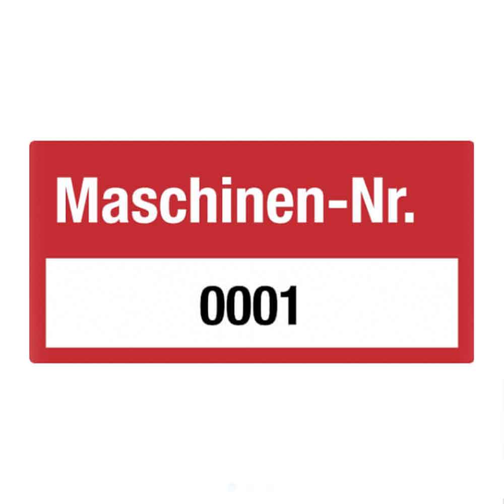 Inventar-Etikett - Maschinen-Nr. - fortlaufend nummeriert 0001-1000 - VOID-Folie auf Rolle