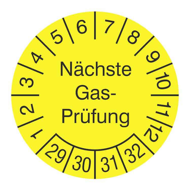 Prüfplakette - Nächste Gasprüfung - Dokumentenfolie - Gelb/Schwarz