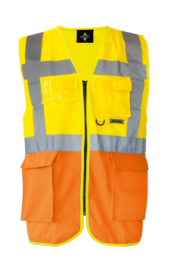 Korntex® Warnweste „Berlin“ - Multifunktional mit Taschen - Waldgrün/Signal-Gelb - XXL