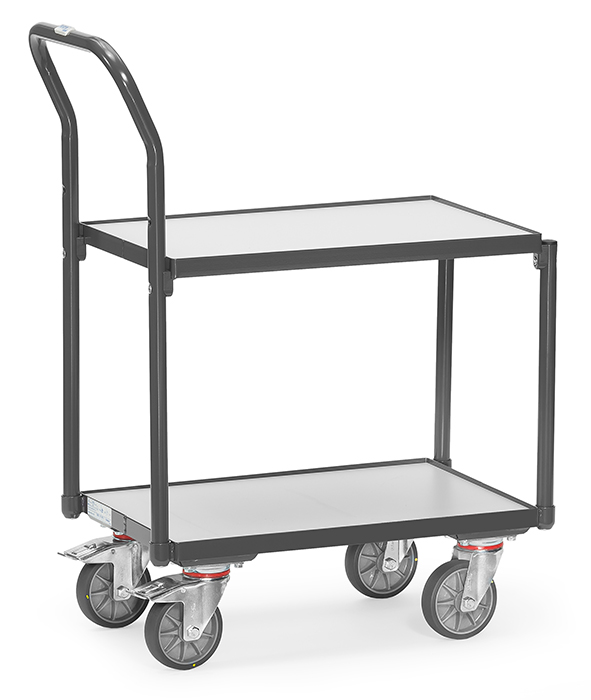 935400-51dd25 ESD-Etagenroller mit Schiebebügel - elektrisch leitfähig - 2 Etagen mit Rand H 7 mm - Tragkraft 250 kg