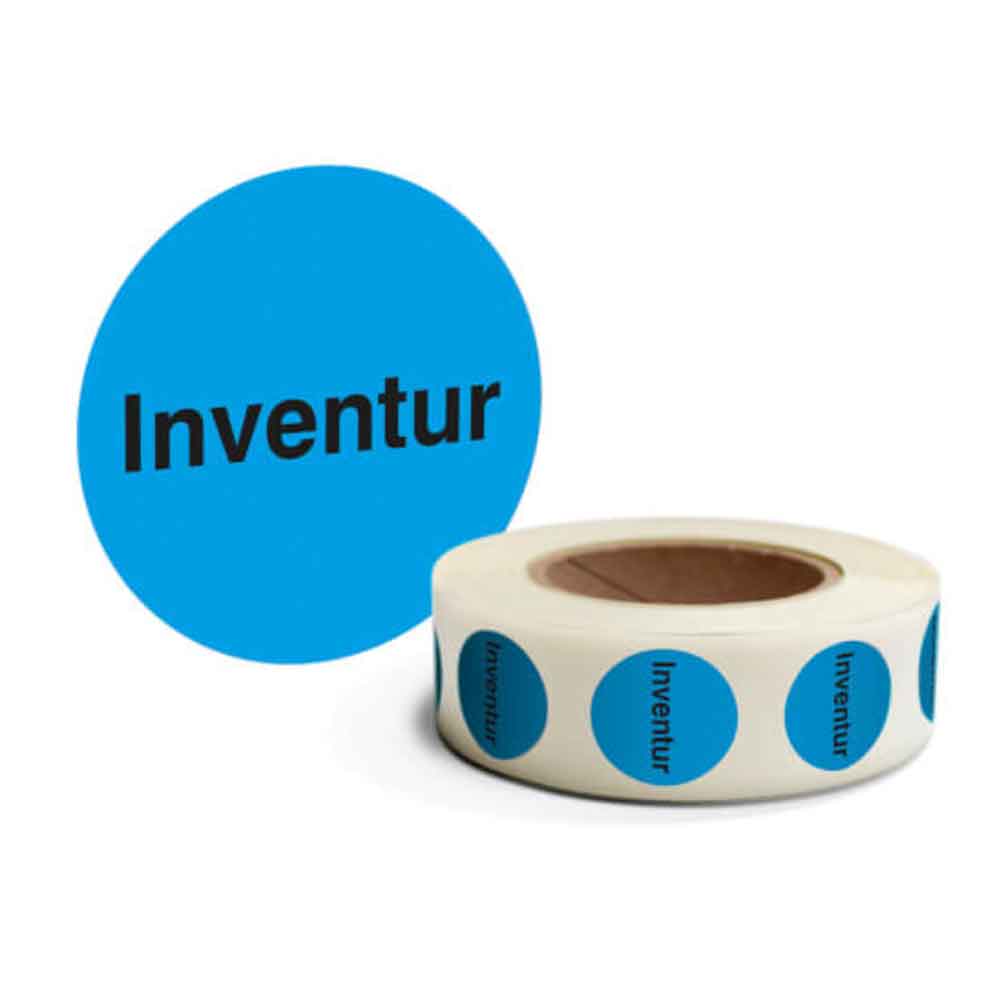 Inventur-Etiketten - Inventur - selbstklebend und rund - auf der Rolle - 4 Farben