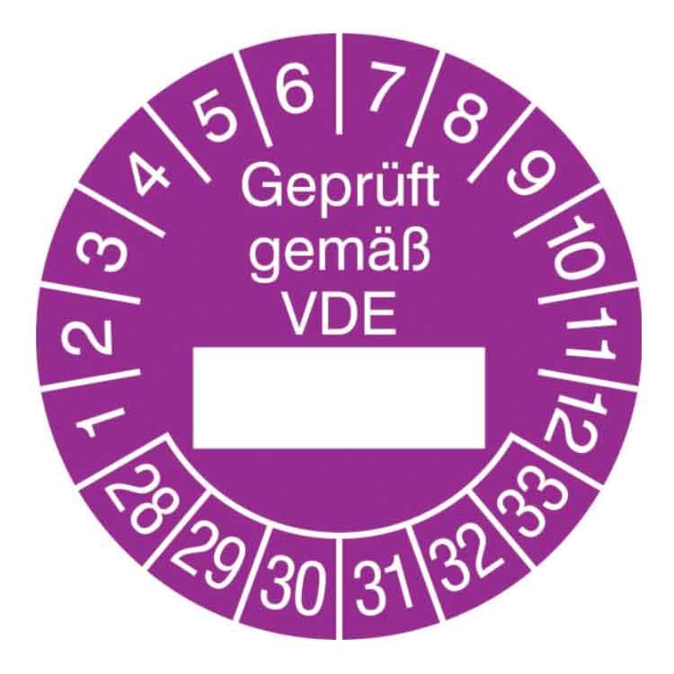 Prüfplakette Geprüft gemäß VDE - in Jahresfarbe