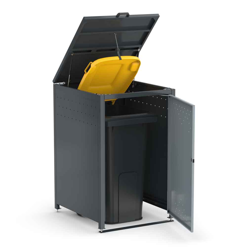 Mülltonnenbox BinStore 1 - Stahlblechkonstruktion - in Anthrazitgrau/Silbergrau Mülltonnenbox BinStore 1 - Stahlblechkonstruktion - in Anthrazitgrau/Silbergrau