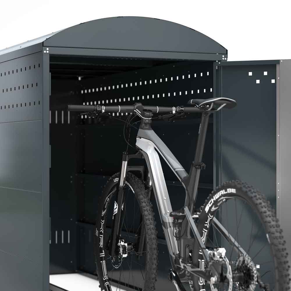 Fahrradgarage BikeBox 1 B - Stahlblechkonstruktion mit Bogendach - RAL Farbe nach Wahl Fahrradgarage BikeBox 1 B - Stahlblechkonstruktion mit Bogendach - RAL Farbe nach Wahl
